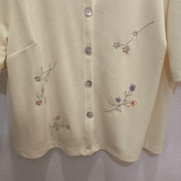 Teddi Cardigan Sweater Yellow Pastel Floral Dainty Embroidered Cottagecore Grany - Picture 2 of 9
